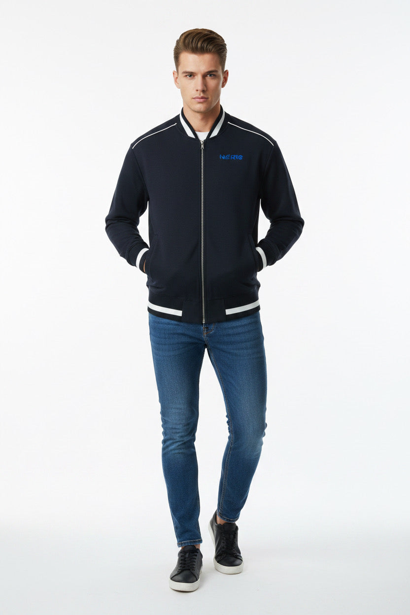 Contrast Piping Zip Bomber Jacket