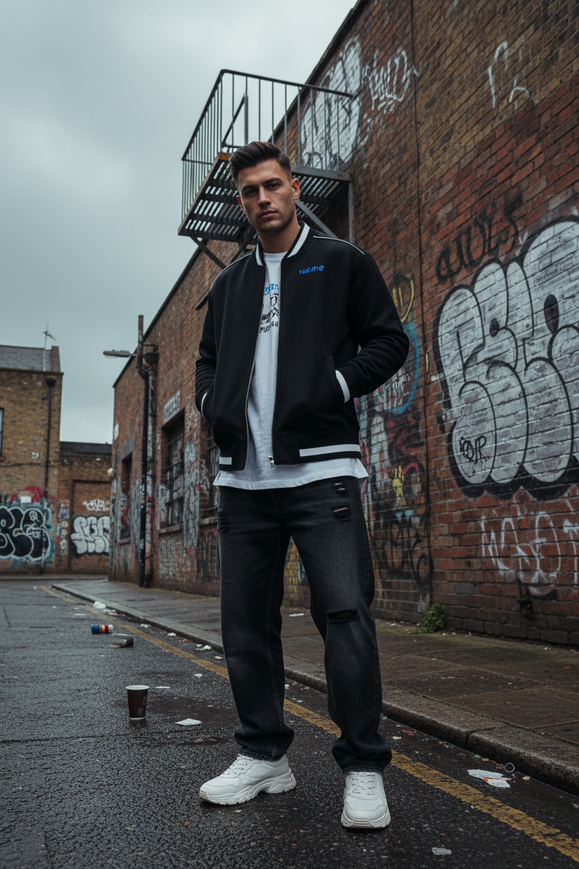 Contrast Piping Zip Bomber Jacket